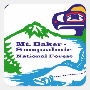 Pegatina Cuadrada Mt Baker - Logo del Bosque Nacional Snoqualmie
