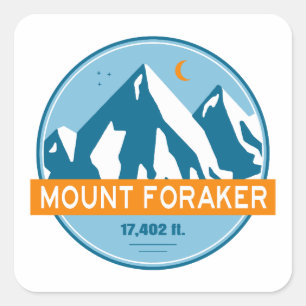 Pegatina Cuadrada Mt. Foraker Alaska Stars Moon