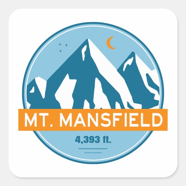 Pegatina Cuadrada Mt. Mansfield Vermont Stars Moon (Anverso)