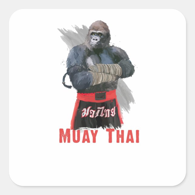 Pegatina Cuadrada Muay Thai Fighter (Anverso)