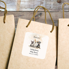 Pegatina Cuadrada Muchacho cachorro perro clava Baby Shower Gracias