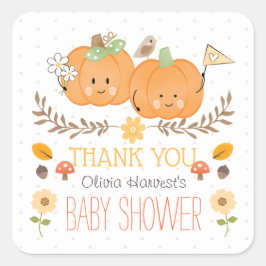 Pegatina Cuadrada Muchacho Chica gemelos Calabaza Baby Shower Gracia