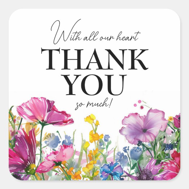 Pegatina Cuadrada Muchas gracias 🌻 💗 🌹 Colección de Blooms (Anverso)