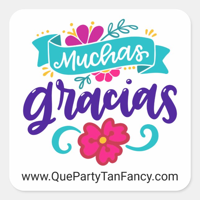 Pegatina Cuadrada Muchas gracias, español personalizado (Anverso)