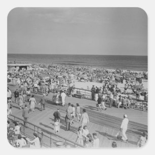 Pegatina Cuadrada Muchedumbre en la playa