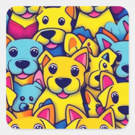 Pegatina Cuadrada Muchos perros amarillos felices