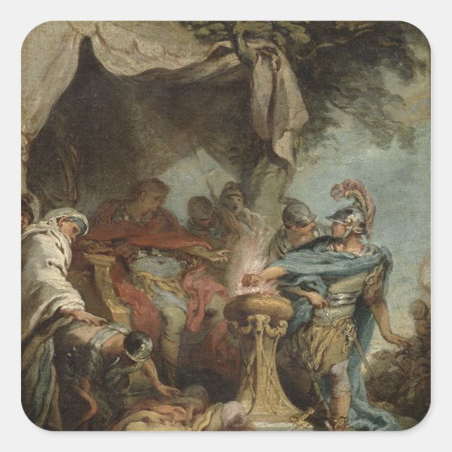 Pegatina Cuadrada Mucius Scaevola antes de Porsenna (Anverso)