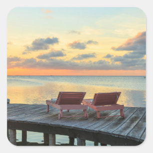 Pegatina Cuadrada Muelle con vista al océano, Belice