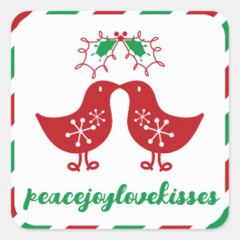 Pegatina Cuadrada Muérdago Besando Pollitas Sr & Sra 1er Navidad