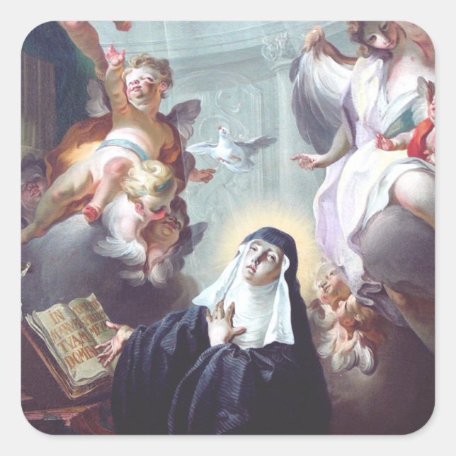 Pegatina Cuadrada Muerte de Santa Escolástica (Anverso)