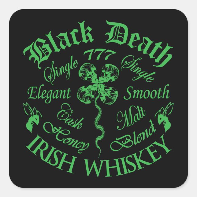 Pegatina Cuadrada Muerte negra 777 - Whiskey de miel (Anverso)