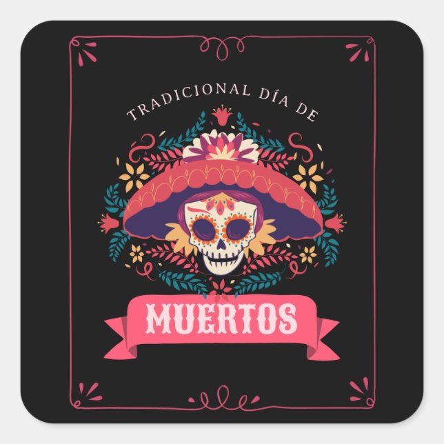 Pegatina Cuadrada Muertos: Día de los muertos (Anverso)