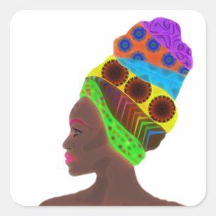 Pegatina Cuadrada Mujer africana étnica con un turbante colorido