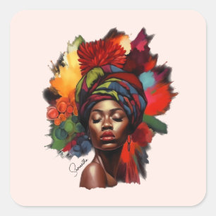 Pegatina Cuadrada Mujer afroamericana empoderada