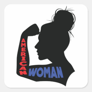 Pegatina Cuadrada Mujer Americana
