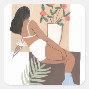 Pegatina Cuadrada Mujer ardiente