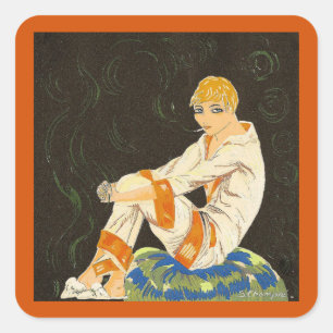Pegatina Cuadrada Mujer Art Deco Vintage, Fumando de S. Chompre