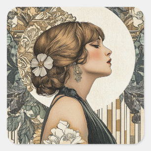 Pegatina Cuadrada Mujer Art Nouveau