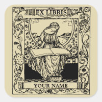 Mujer Art Nouveau leyendo libro Ex Libris