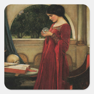 Pegatina Cuadrada Mujer Bola de Cristal Pintura de Waterhouse