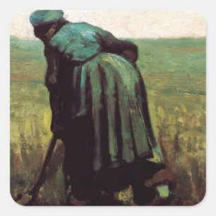 Pegatina Cuadrada Mujer campesina cavando de Vincent van Gogh