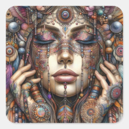 Pegatina Cuadrada Mujer con elaborada fundamentación de inspiración 