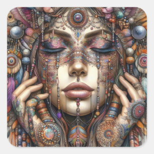 Pegatina Cuadrada Mujer con elaborada fundamentación de inspiración