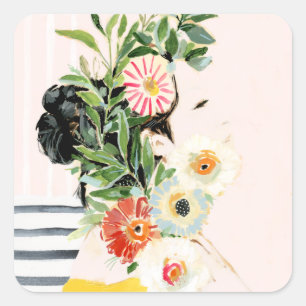 Pegatina Cuadrada Mujer con flores