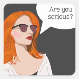 Pegatina Cuadrada Mujer con gafas de sol al estilo artístico.