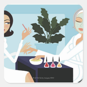Pegatina Cuadrada Mujer con manicura y facial en el spa