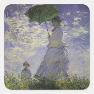 Pegatina Cuadrada Mujer con Paraguas de Claude Monet, Arte Antiguo