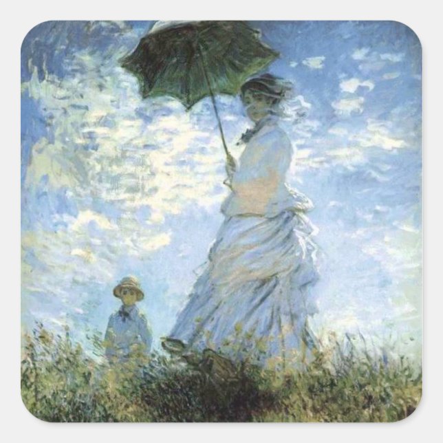 Pegatina Cuadrada Mujer con parasol (Anverso)