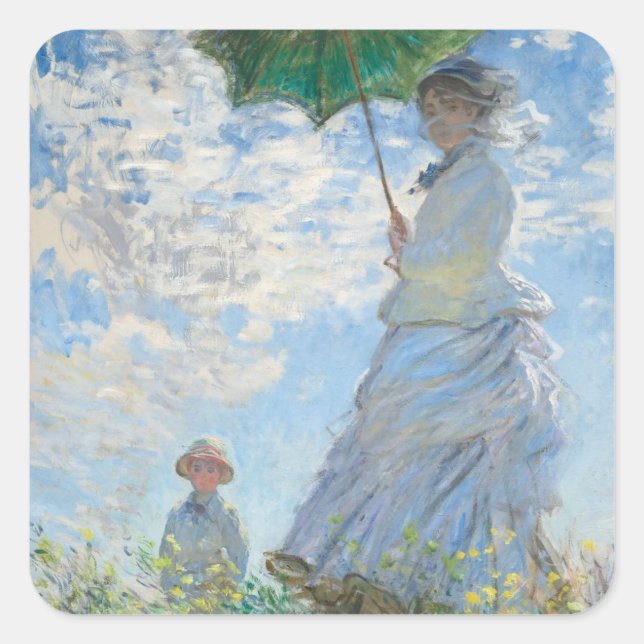 Pegatina Cuadrada Mujer con Parasol (1875) - Bella Artes Claude Mone (Anverso)