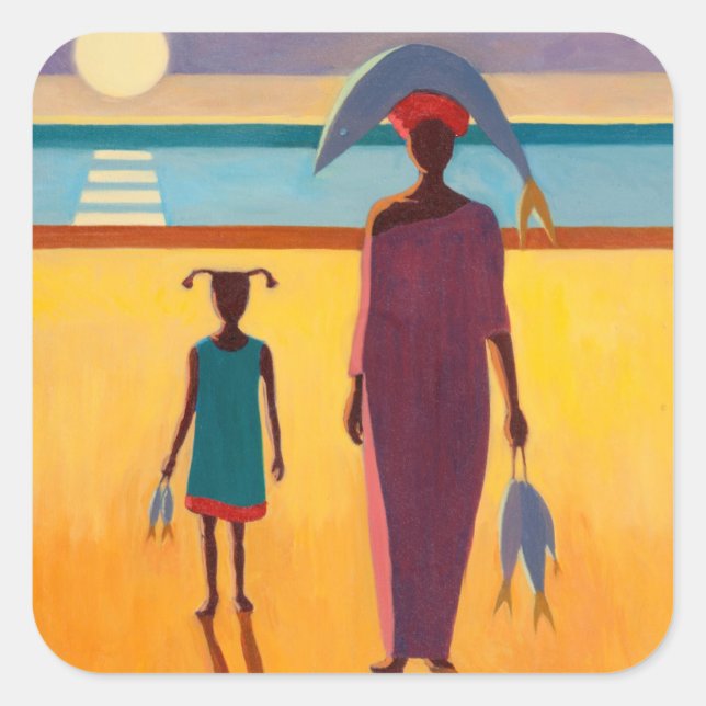 Pegatina Cuadrada Mujer con peces (Anverso)