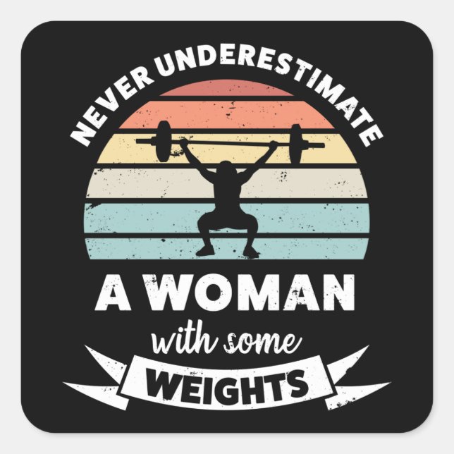 Pegatina Cuadrada Mujer con peso divertido regalo de esposa mamá (Anverso)