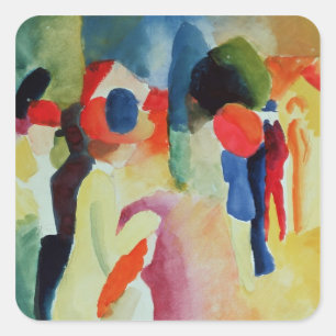 Pegatina Cuadrada Mujer con una chaqueta amarilla, 1913