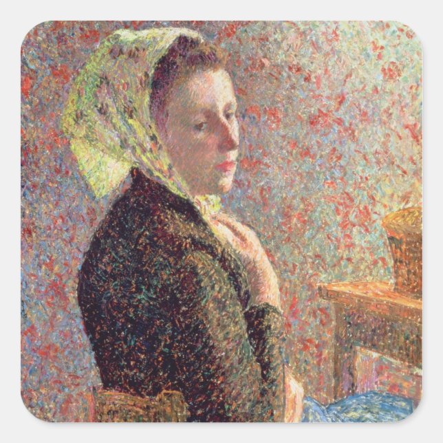 Pegatina Cuadrada Mujer con velo verde, 1893 (Anverso)