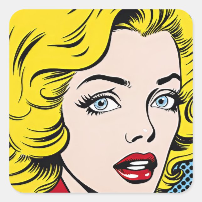 Pegatina Cuadrada Mujer de arte pop (Anverso)