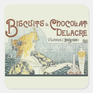 Pegatina Cuadrada Mujer de Chocolate Art Nouveau