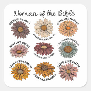 Pegatina Cuadrada Mujer de la Biblia Boho Cristiana