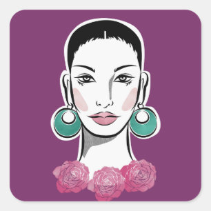 Pegatina Cuadrada Mujer de Mod Fleur de los años 60