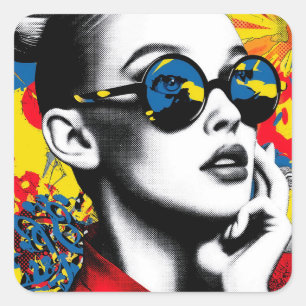 Pegatina Cuadrada Mujer de pop art con gafas de sol