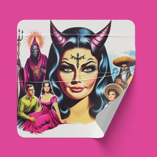 Pegatina Cuadrada Mujer diabólica vintage
