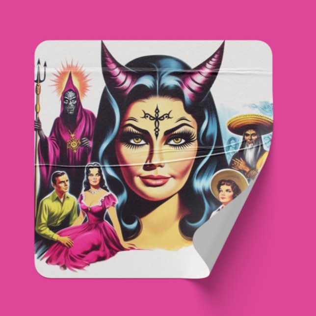 Pegatina Cuadrada Mujer diabólica vintage (Subido por el creador)