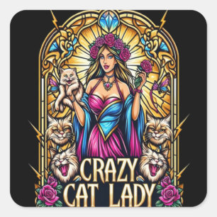 Pegatina Cuadrada Mujer Elegante Con Gatito Con Gatos Alrededor