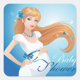 Pegatina Cuadrada Mujer embarazada hermosa linda Baby Shower