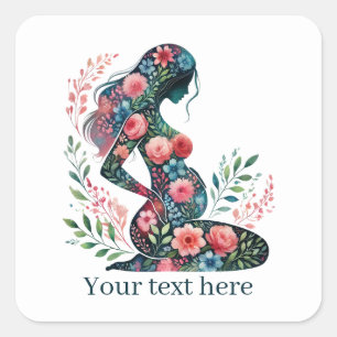 Pegatina Cuadrada Mujer embarazada linda Mami agrega texto