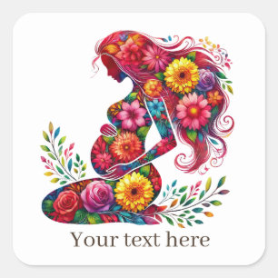 Pegatina Cuadrada Mujer embarazada linda Mami agrega texto