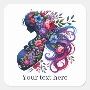 Pegatina Cuadrada Mujer embarazada linda Mami agrega texto