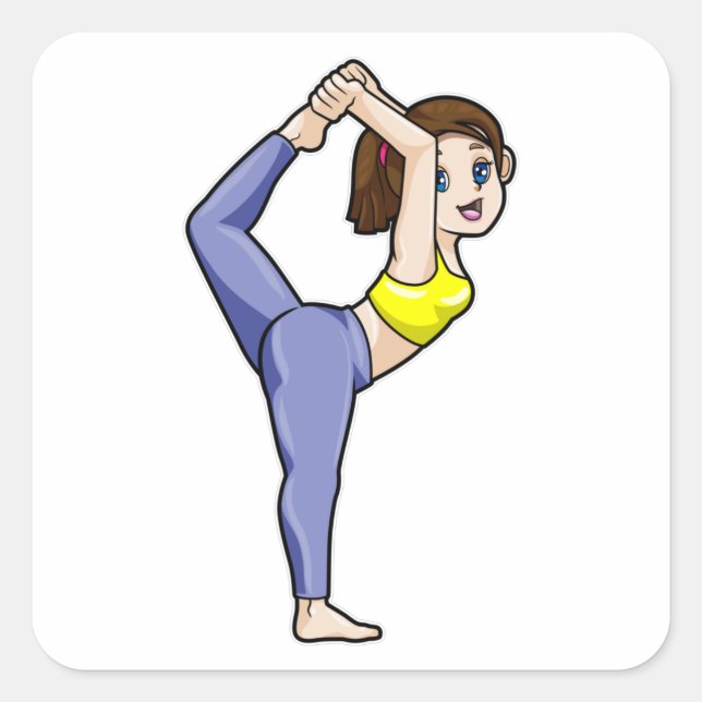 Pegatina Cuadrada Mujer en ejercicios de Stretching de yoga ejercici (Anverso)